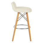 White Leather Effect Quilted Bar Stool with Wood Legs