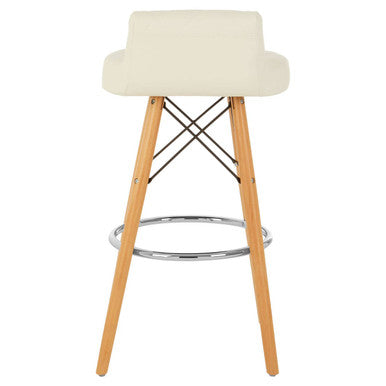 White Leather Effect Quilted Bar Stool with Wood Legs