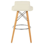 White Leather Effect Quilted Bar Stool with Wood Legs