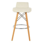 White Leather Effect Quilted Bar Stool with Wood Legs
