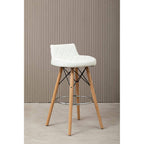 White Leather Effect Quilted Bar Stool with Wood Legs
