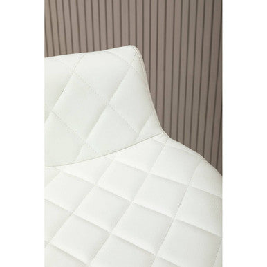 White Leather Effect Quilted Bar Stool with Wood Legs