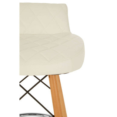 White Leather Effect Quilted Bar Stool with Wood Legs