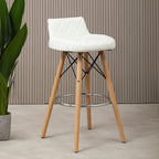 White Leather Effect Quilted Bar Stool with Wood Legs