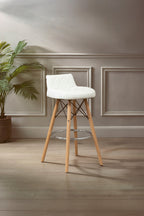 White Leather Effect Quilted Bar Stool with Wood Legs
