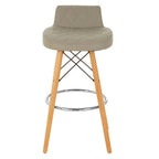 Light Grey Leather Effect Quilted Bar Stool with Wood Legs