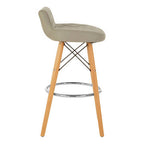 Light Grey Leather Effect Quilted Bar Stool with Wood Legs