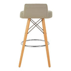 Light Grey Leather Effect Quilted Bar Stool with Wood Legs