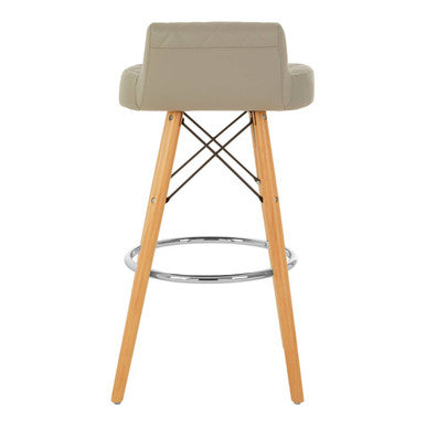 Light Grey Leather Effect Quilted Bar Stool with Wood Legs