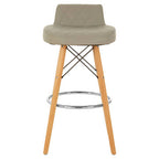 Light Grey Leather Effect Quilted Bar Stool with Wood Legs