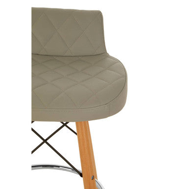 Light Grey Leather Effect Quilted Bar Stool with Wood Legs