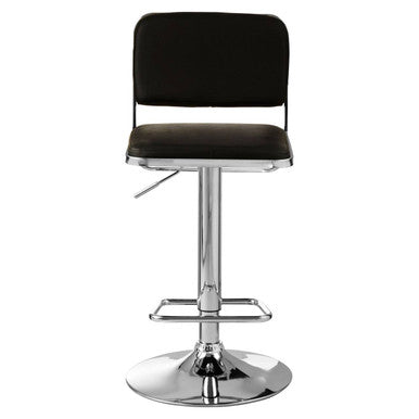Black Leather Effect Adjustable Bar Stool with Chrome Finish Base