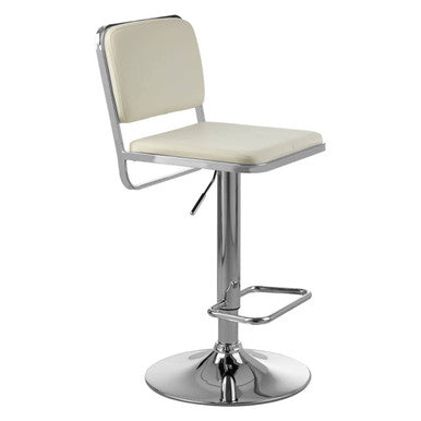 White Leather Effect Adjustable Bar Stool with Chrome Finish Base