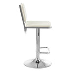 White Leather Effect Adjustable Bar Stool with Chrome Finish Base