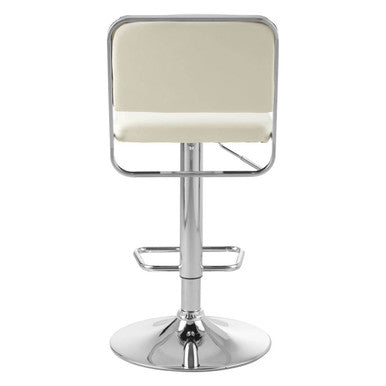 White Leather Effect Adjustable Bar Stool with Chrome Finish Base