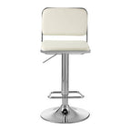 White Leather Effect Adjustable Bar Stool with Chrome Finish Base