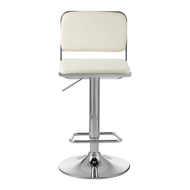White Leather Effect Adjustable Bar Stool with Chrome Finish Base