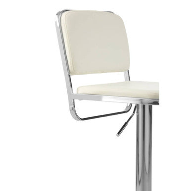 White Leather Effect Adjustable Bar Stool with Chrome Finish Base