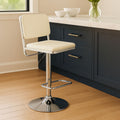 White Leather Effect Adjustable Bar Stool with Chrome Finish Base
