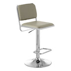 Light Grey Leather Effect Adjustable Bar Stool with Chrome Base
