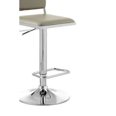 Light Grey Leather Effect Adjustable Bar Stool with Chrome Base