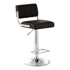 Black Leather Effect Channel Tufted Adjustable Bar Stool