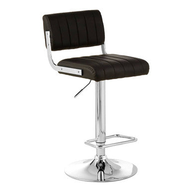 Black Leather Effect Channel Tufted Adjustable Bar Stool