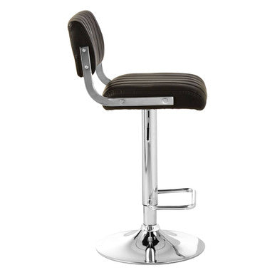 Black Leather Effect Channel Tufted Adjustable Bar Stool