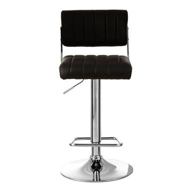 Black Leather Effect Channel Tufted Adjustable Bar Stool