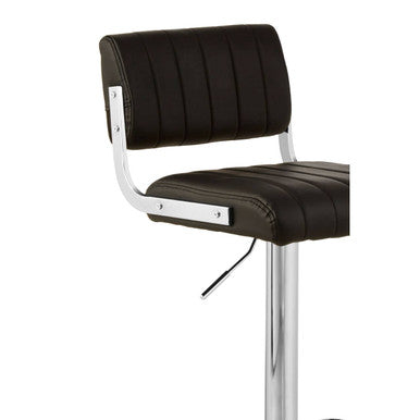 Black Leather Effect Channel Tufted Adjustable Bar Stool