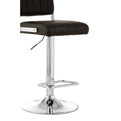 Black Leather Effect Channel Tufted Adjustable Bar Stool