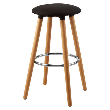 Black Fabric Round Bar Stool with Wood Legs