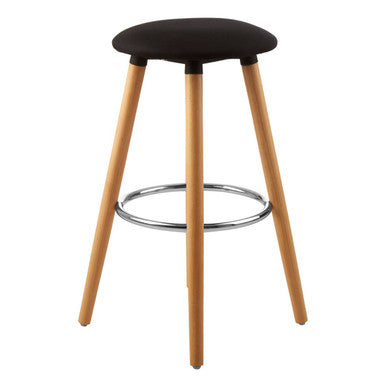 Black Fabric Round Bar Stool with Wood Legs