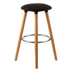 Black Fabric Round Bar Stool with Wood Legs