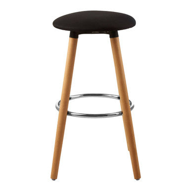 Black Fabric Round Bar Stool with Wood Legs