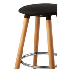 Black Fabric Round Bar Stool with Wood Legs