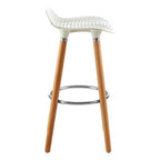 White Moulded Plastic Bar Stool with Wood Legs