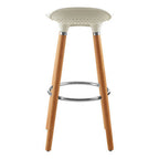 White Moulded Plastic Bar Stool with Wood Legs