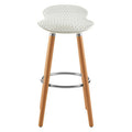 White Moulded Plastic Bar Stool with Wood Legs