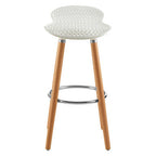 White Moulded Plastic Bar Stool with Wood Legs