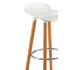White Moulded Plastic Bar Stool with Wood Legs