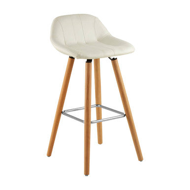White Leather Effect Bar Stool with Wooden Legs