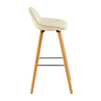 White Leather Effect Bar Stool with Wooden Legs