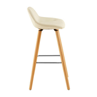 White Leather Effect Bar Stool with Wooden Legs