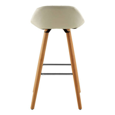 White Leather Effect Bar Stool with Wooden Legs