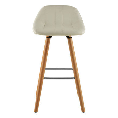 White Leather Effect Bar Stool with Wooden Legs