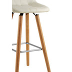 White Leather Effect Bar Stool with Wooden Legs