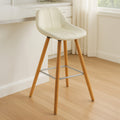 White Leather Effect Bar Stool with Wooden Legs