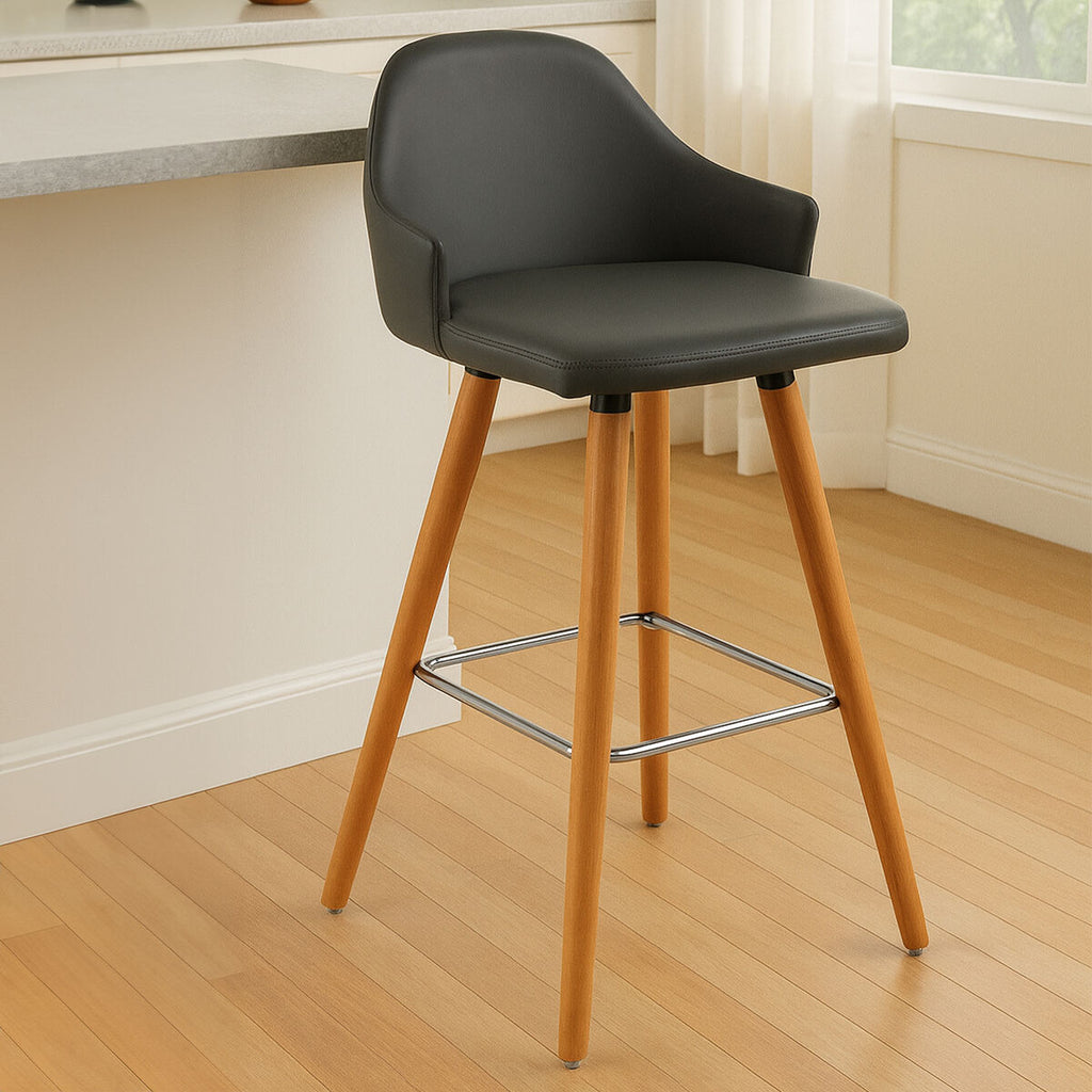 Dark Grey Leather Effect Bar Chair with Curved Backrest
