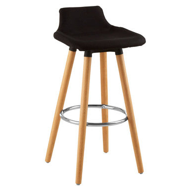 Black Fabric Bar Stool with Wooden Legs